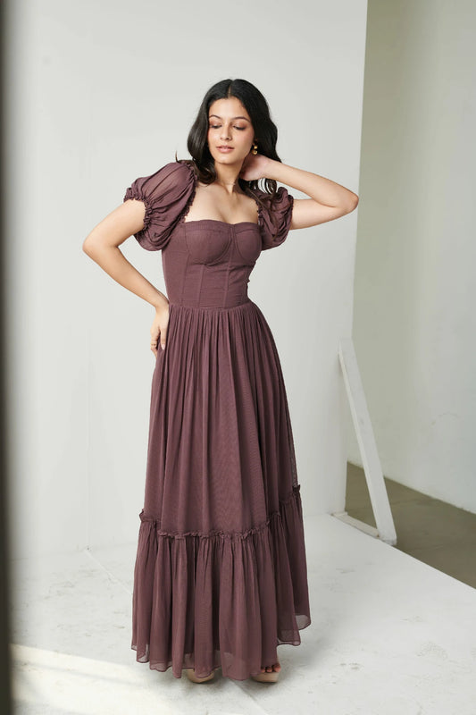 Theresa Wine Georgette Dress