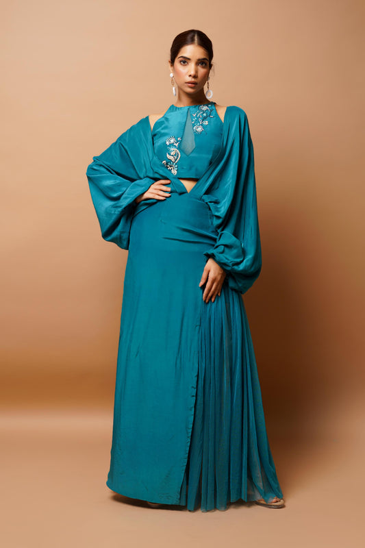 golden shimmer indo saree set Image7