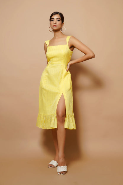 Chanderi Lurex Yellow Midi