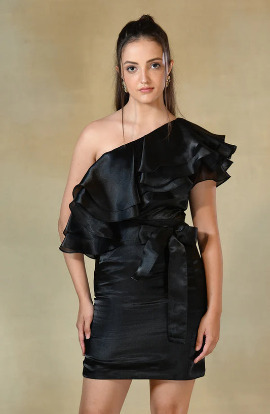 Black Organza Ruffle Dress