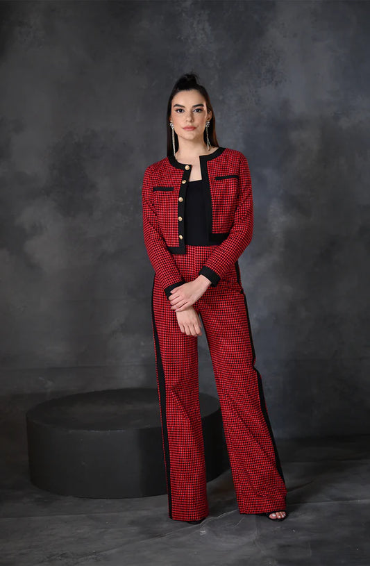 Red Black Houndstooth Co- Ord Set