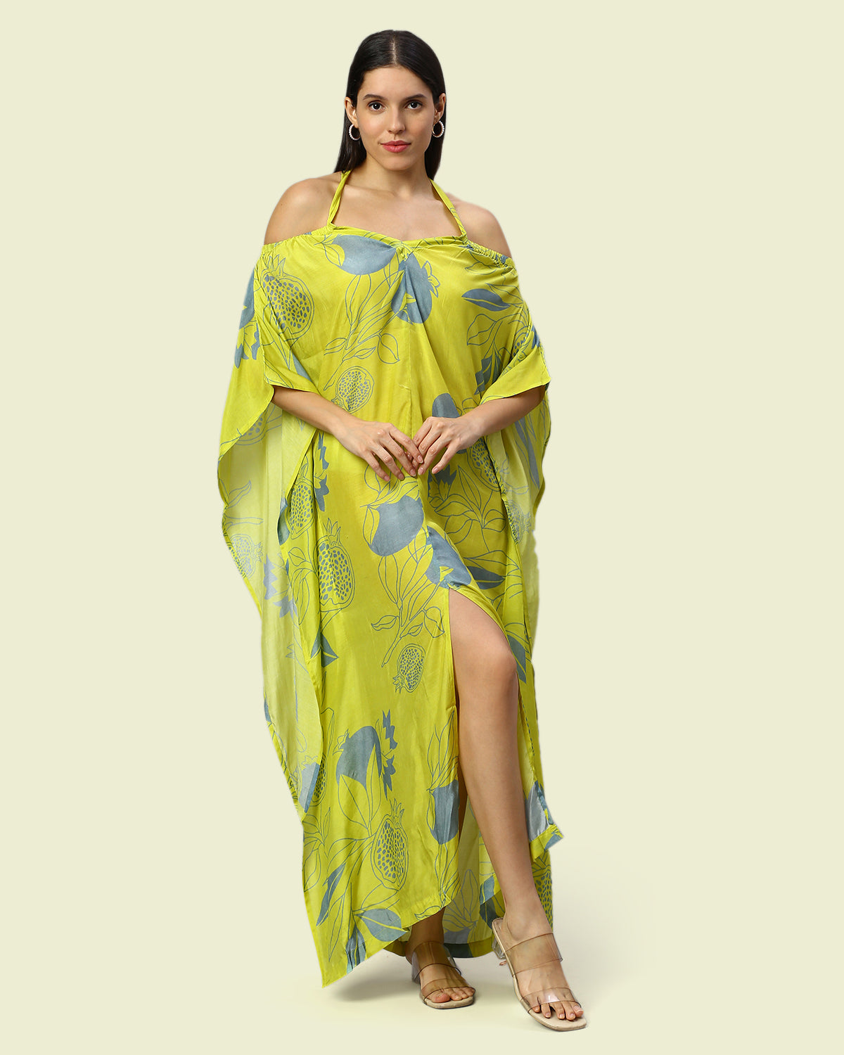 Printed Off Shoulder Long Kaftan