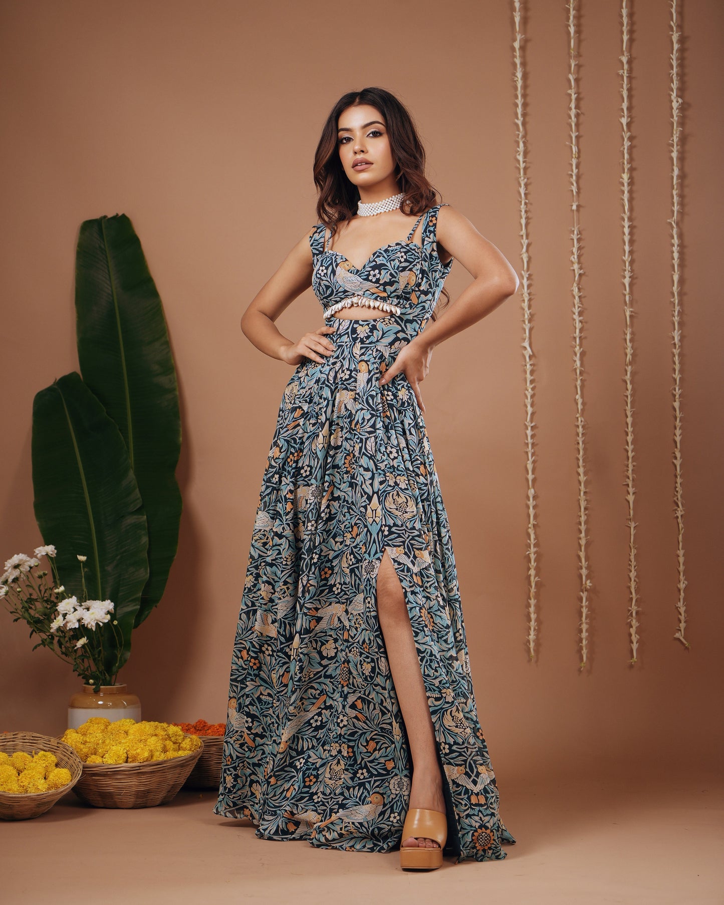 Navy Blue Digital Print Indo Dress (Set Of 2)