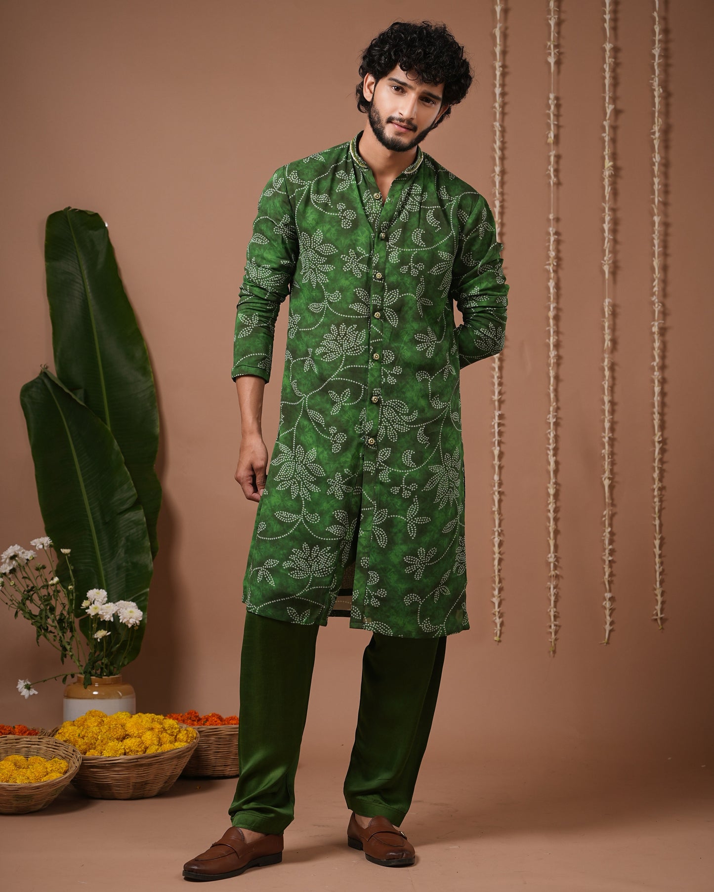 Green Bandhani Kurta + Salwar Set (Set of 2)