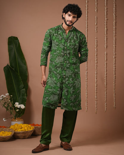 Green Bandhani Kurta + Salwar Set (Set of 2)