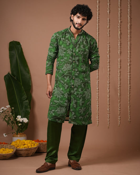 Green Bandhani Kurta + Salwar Set (Set of 2)