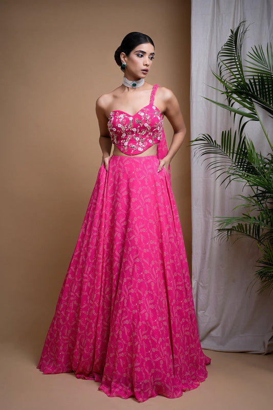 HOT PINK DIGITAL PRINT INDO LEHENGA SET (SET OF 2)