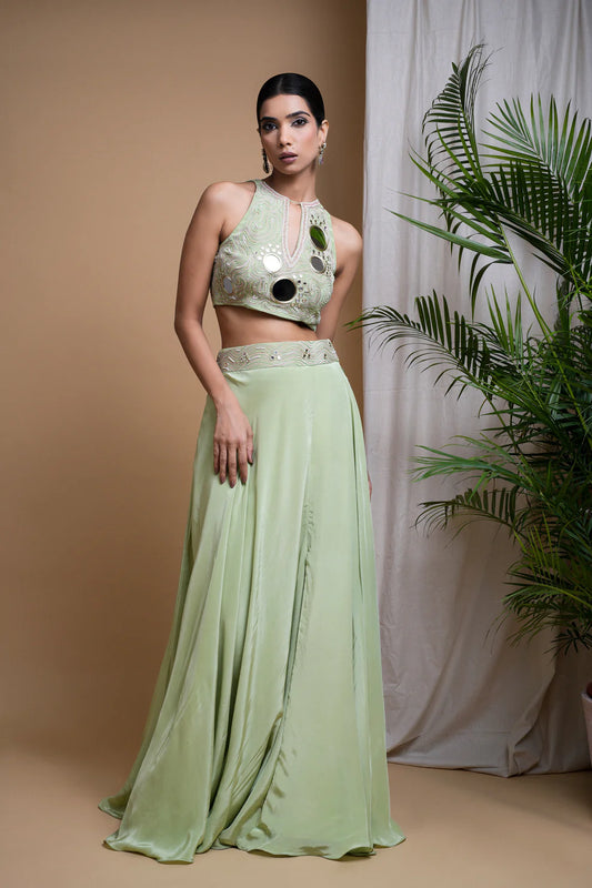 PASTEL PISTACHIO GREEN INDO SKIRT SET (SET OF 2)