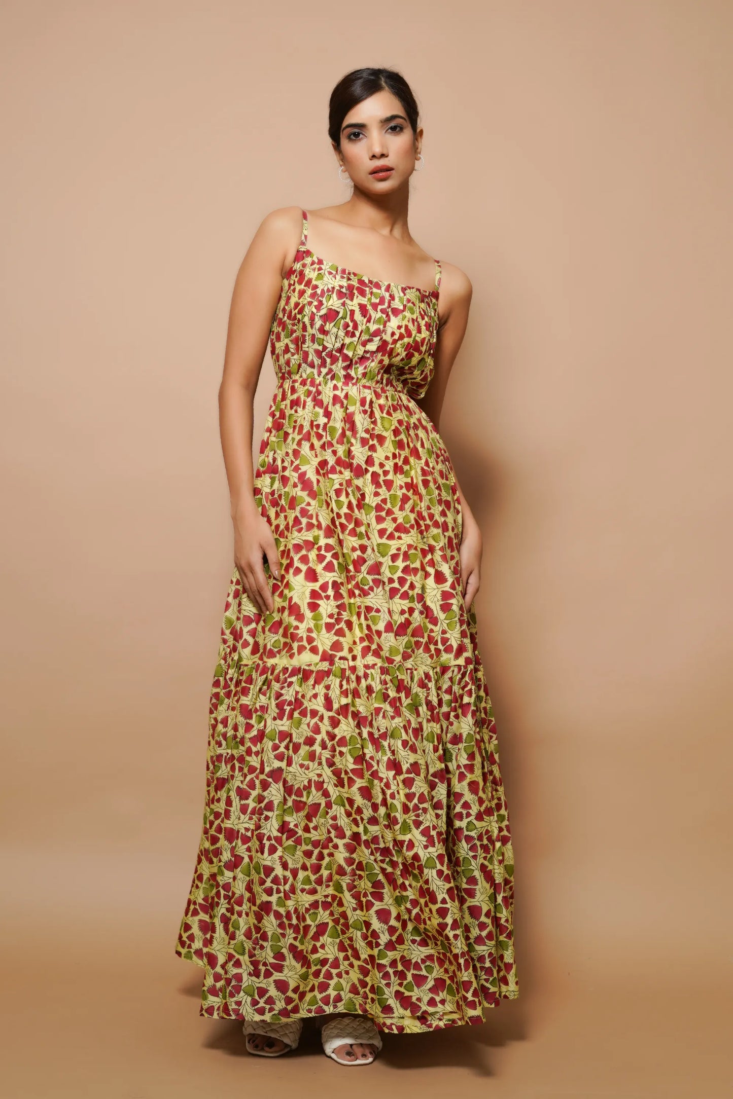 Yellow Block Printed Chanderi Maxi