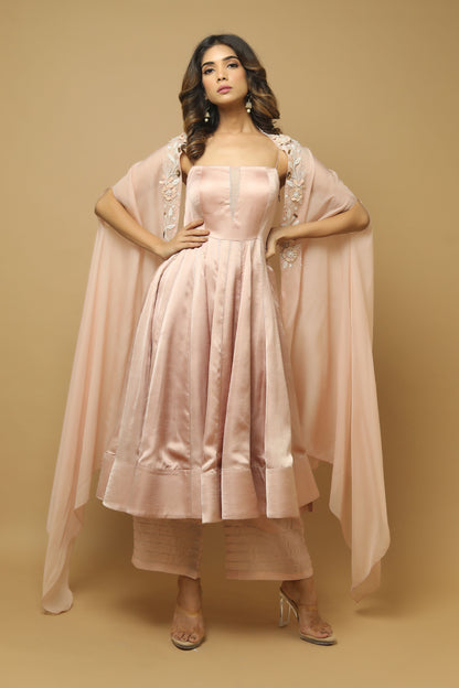 Rose Pink Kali Kurta Set  (Set Of 3)