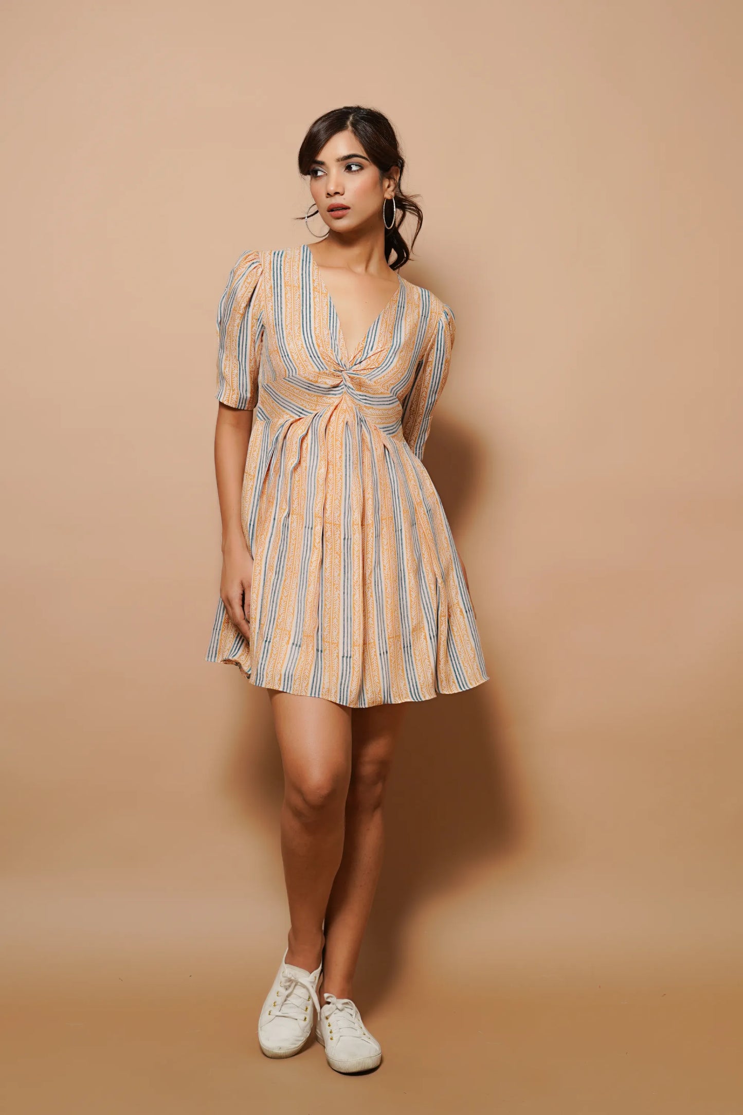 Brown block printed mini