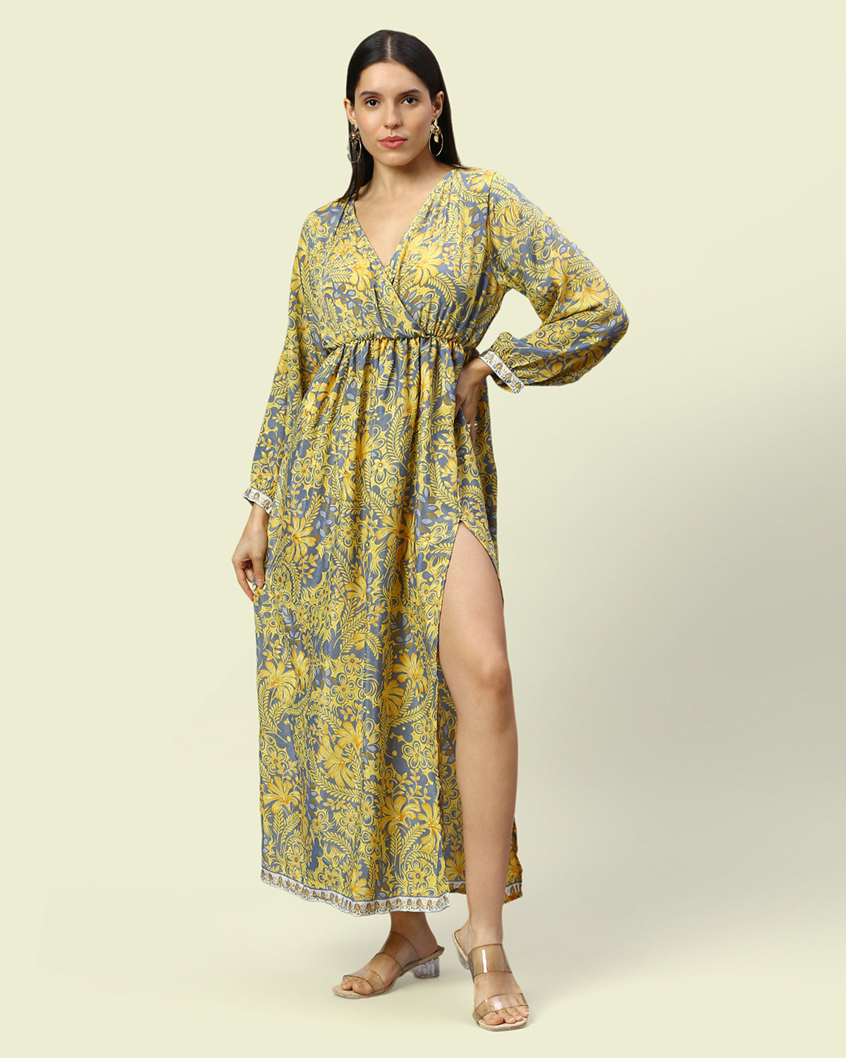 Yellow Vintage Printed Long Dress