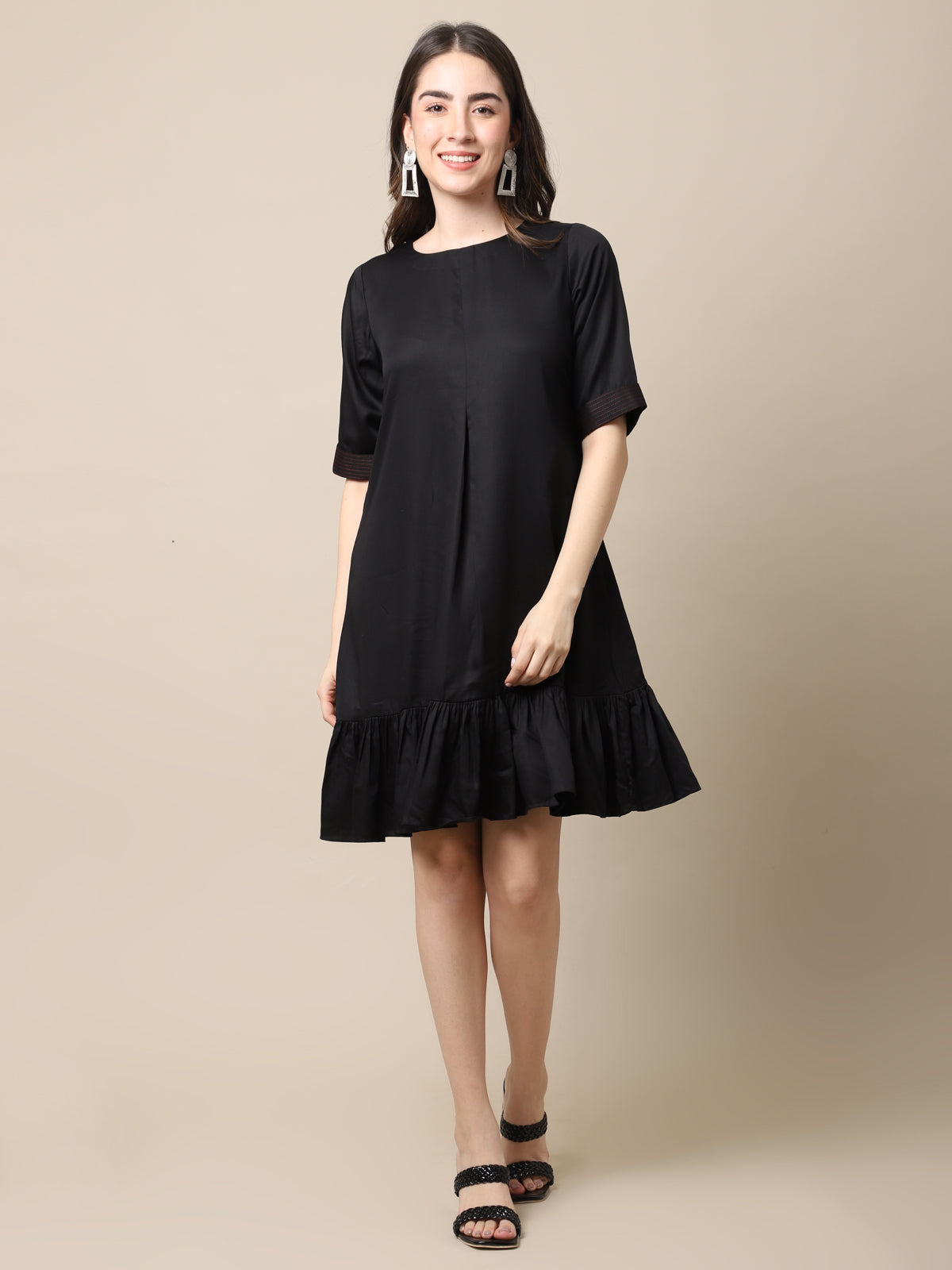 Black Tencel A-line dress