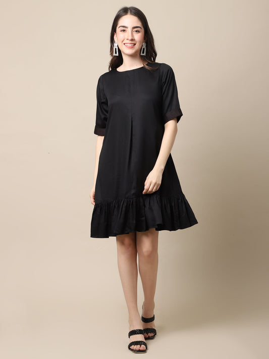 Black Tencel A-line dress