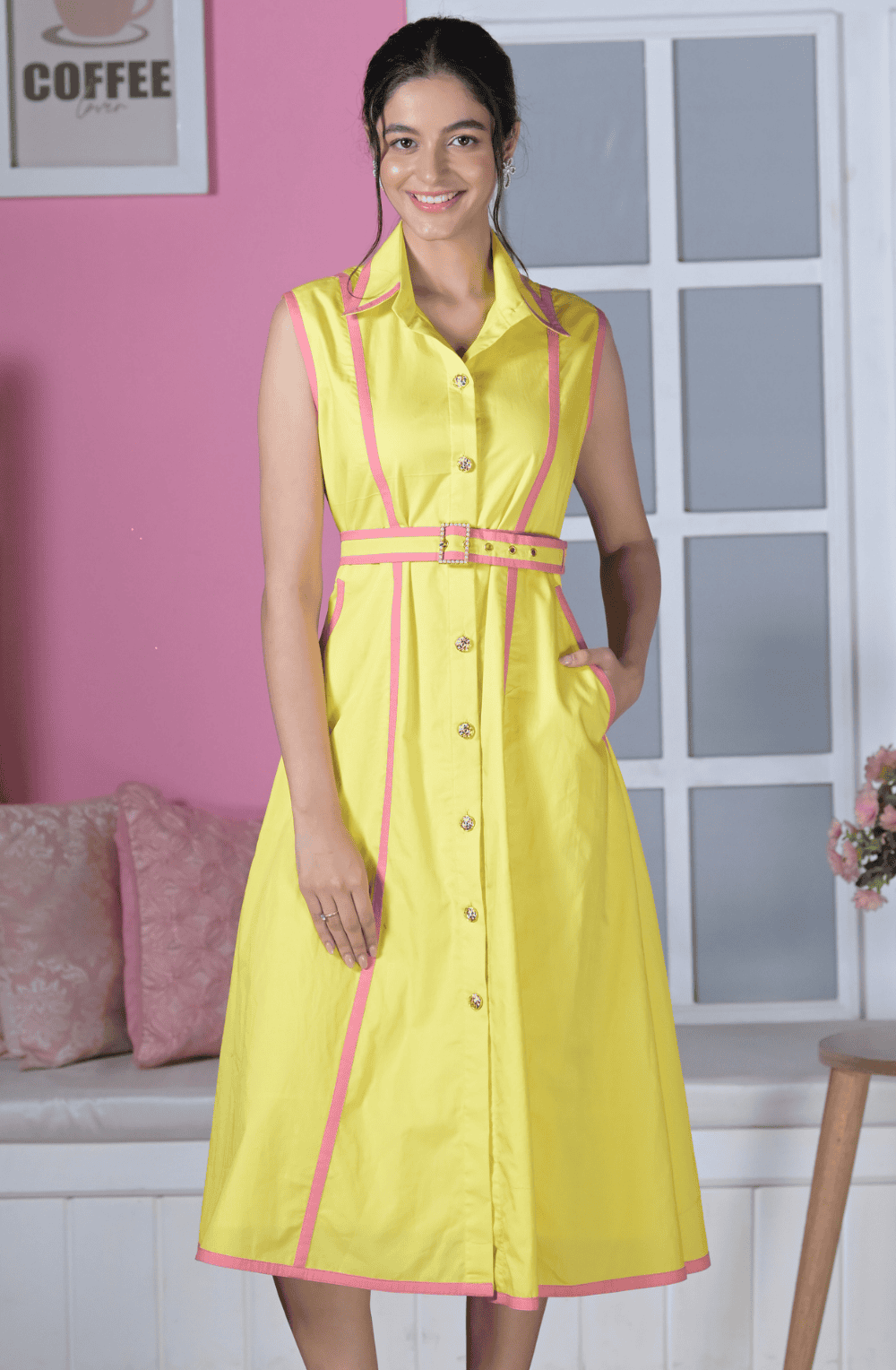 Sunshine Yellow Piping Dress