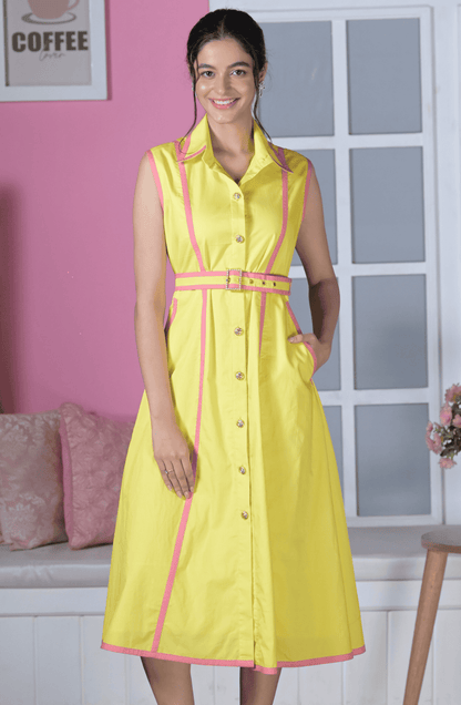 Sunshine Yellow Piping Dress