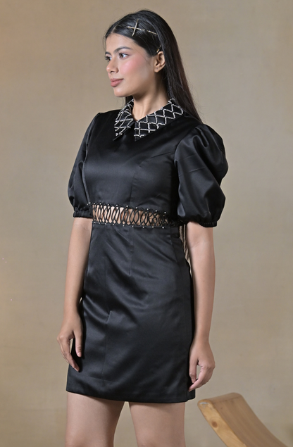 Black Embroidered Mini Dress