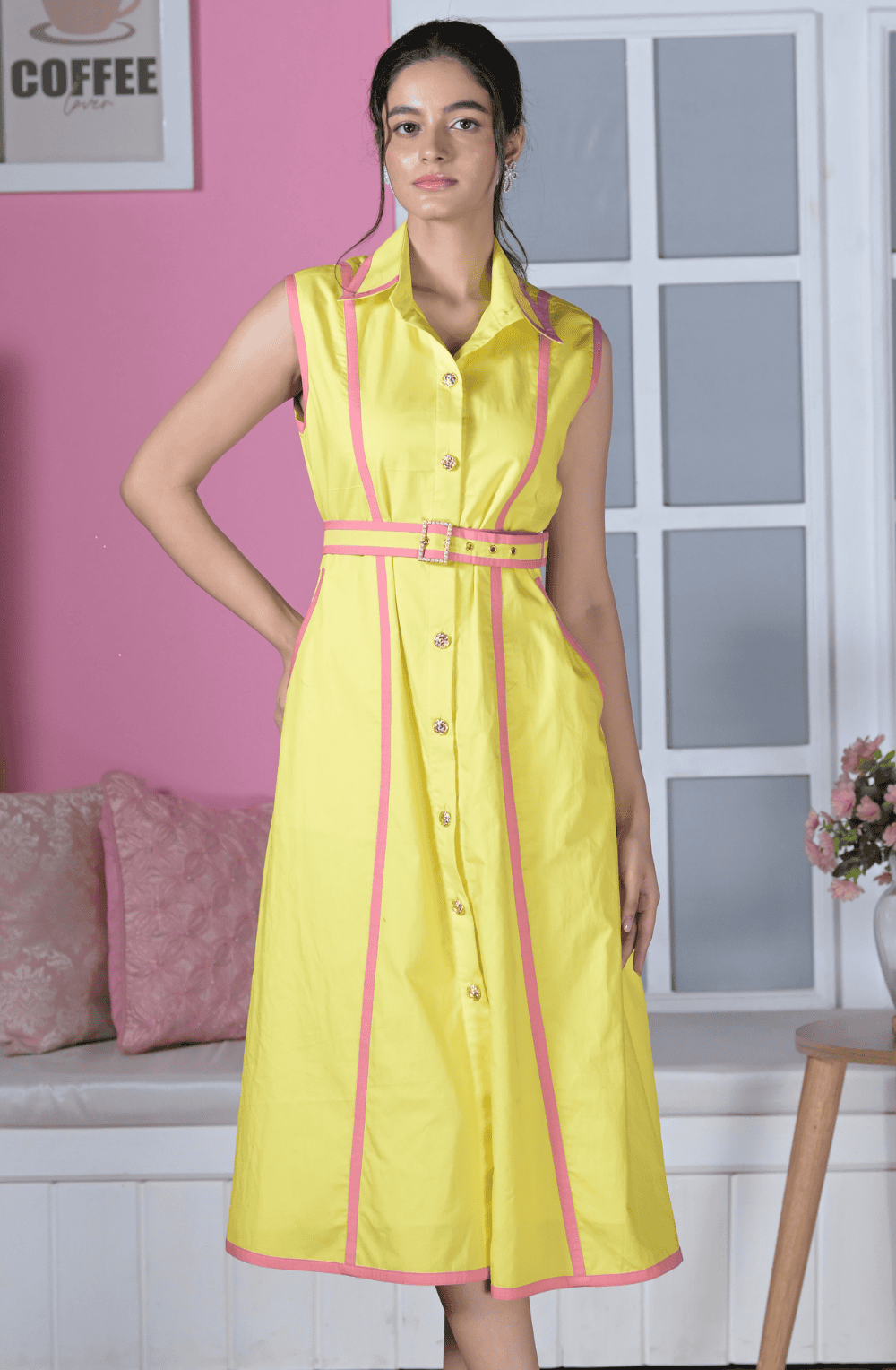 Sunshine Yellow Piping Dress