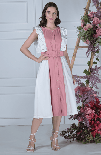 Pink & White Scallop Edge Dress