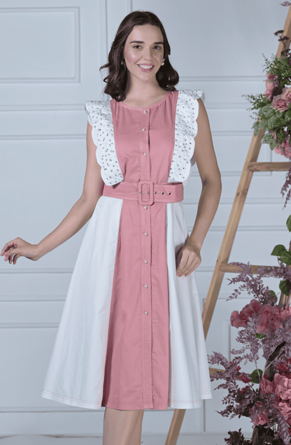 Pink & White Scallop Edge Dress