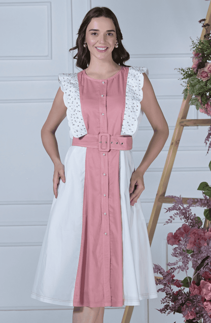 Pink & White Scallop Edge Dress