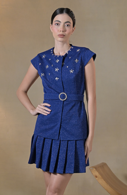 Royal Blue Embroidered Skirt Set