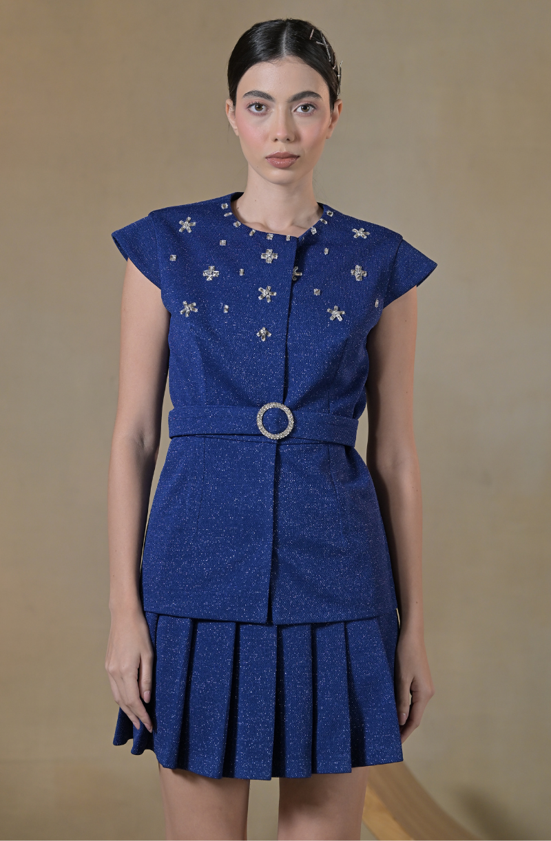 Royal Blue Embroidered Skirt Set