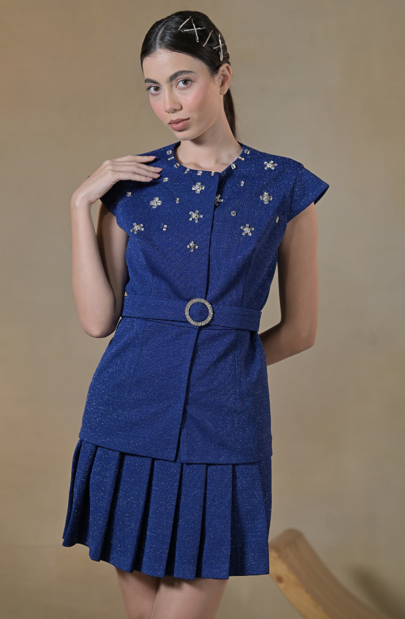 Royal Blue Embroidered Skirt Set