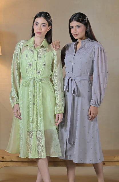 Grey Embroidered Midi Dress