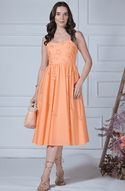 Orange Flower Midi Dress