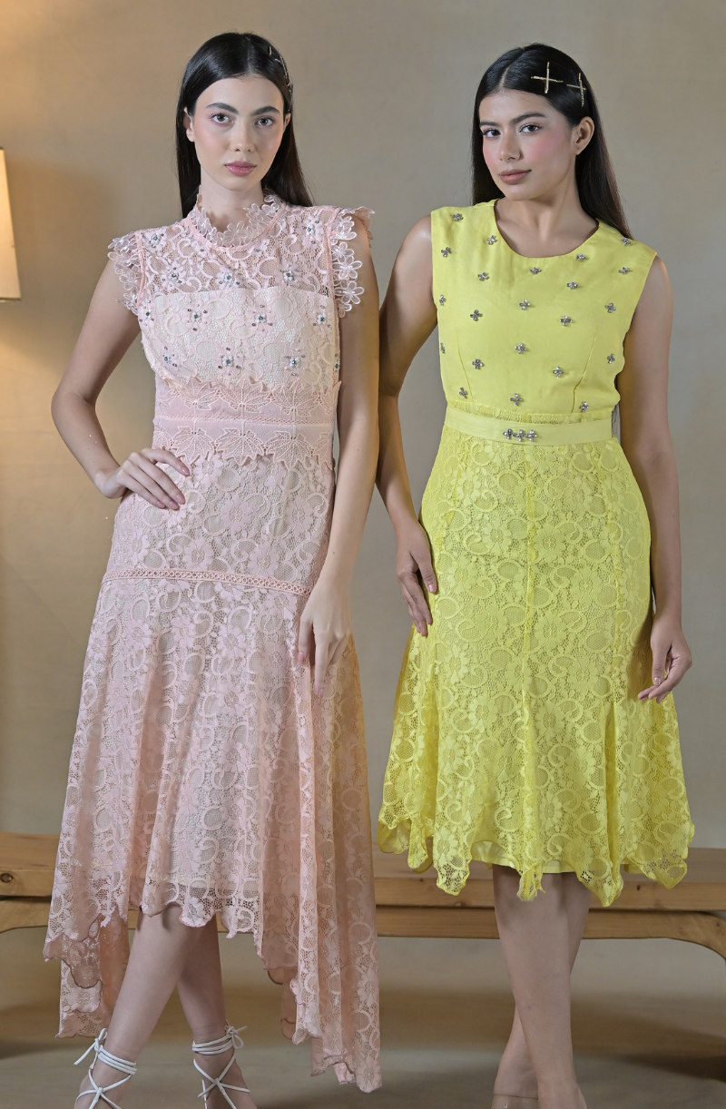 Yellow Embroidered Asymmetrical Dress