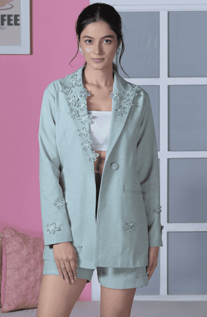 Baby Blue Linen Shorts Set