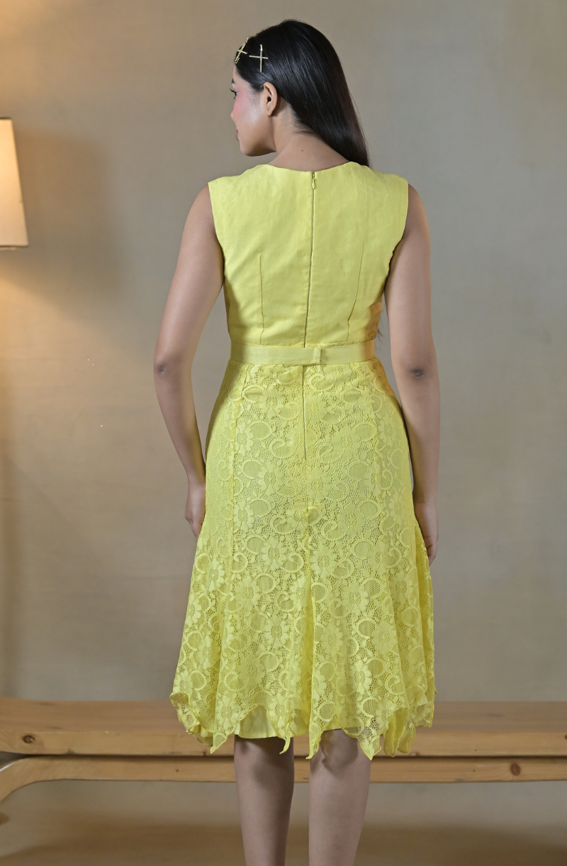 Yellow Embroidered Asymmetrical Dress