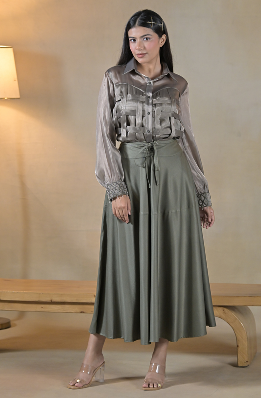 Olive Embroidered Skirt Set