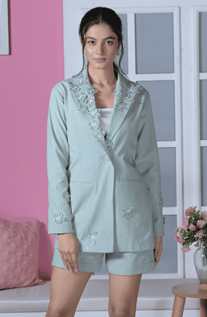 Baby Blue Linen Shorts Set