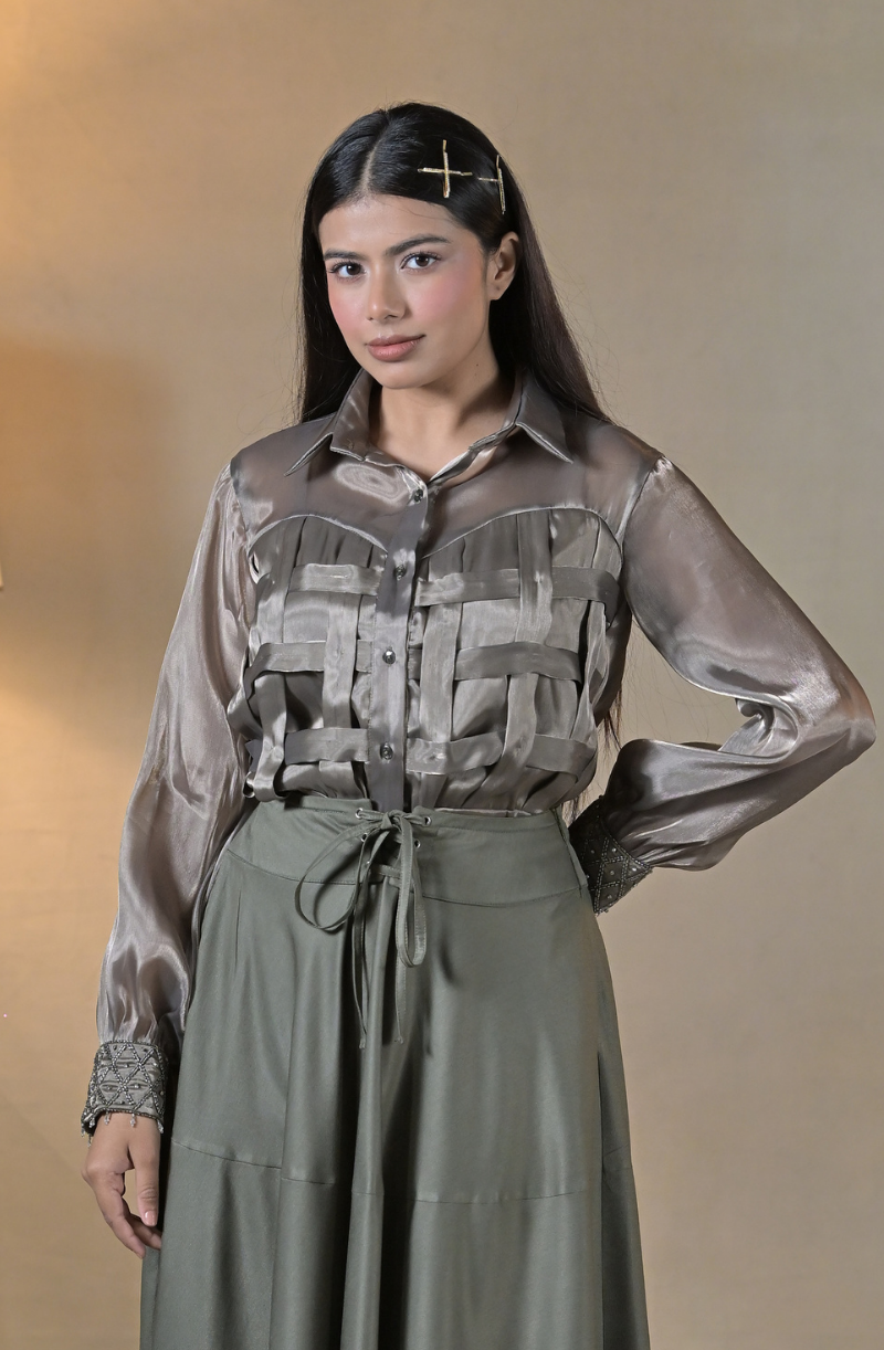 Olive Embroidered Skirt Set