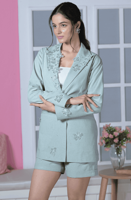 Baby Blue Linen Shorts Set