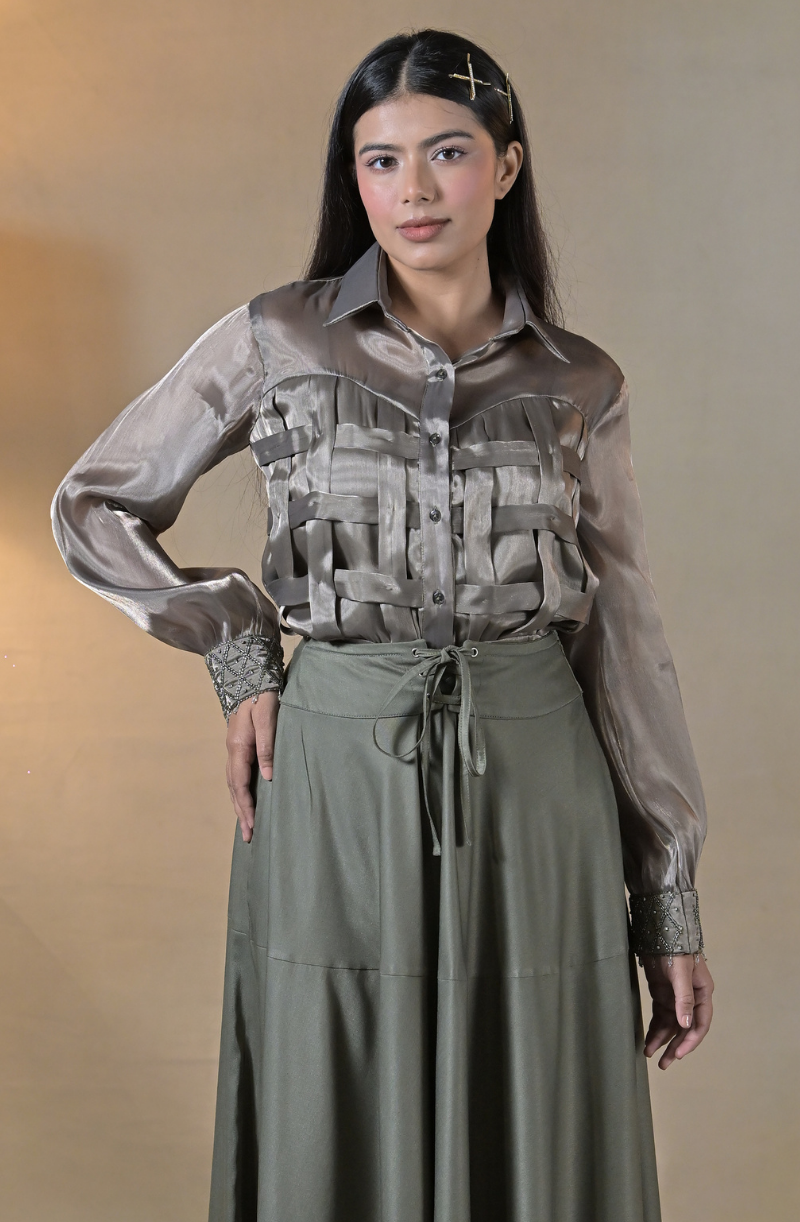 Olive Embroidered Skirt Set