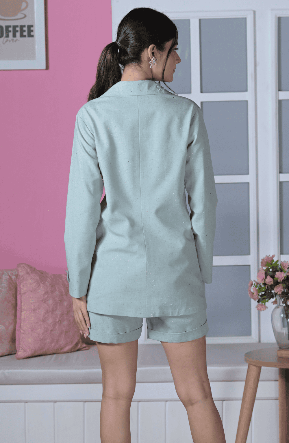 Baby Blue Linen Shorts Set