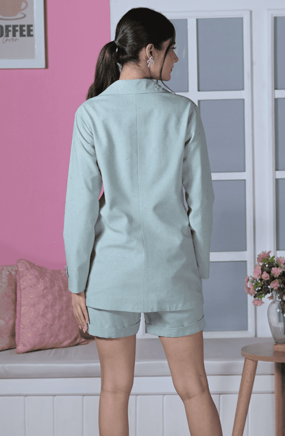 Baby Blue Linen Shorts Set