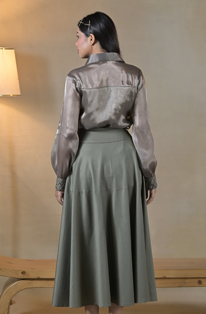 Olive Embroidered Skirt Set