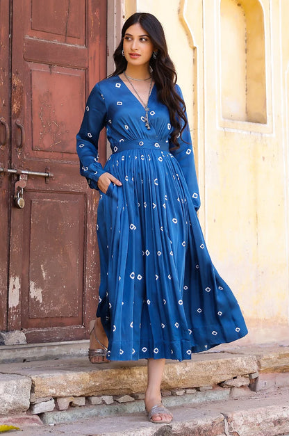 Zoom Bandhani Modal Satin Maxi Dress