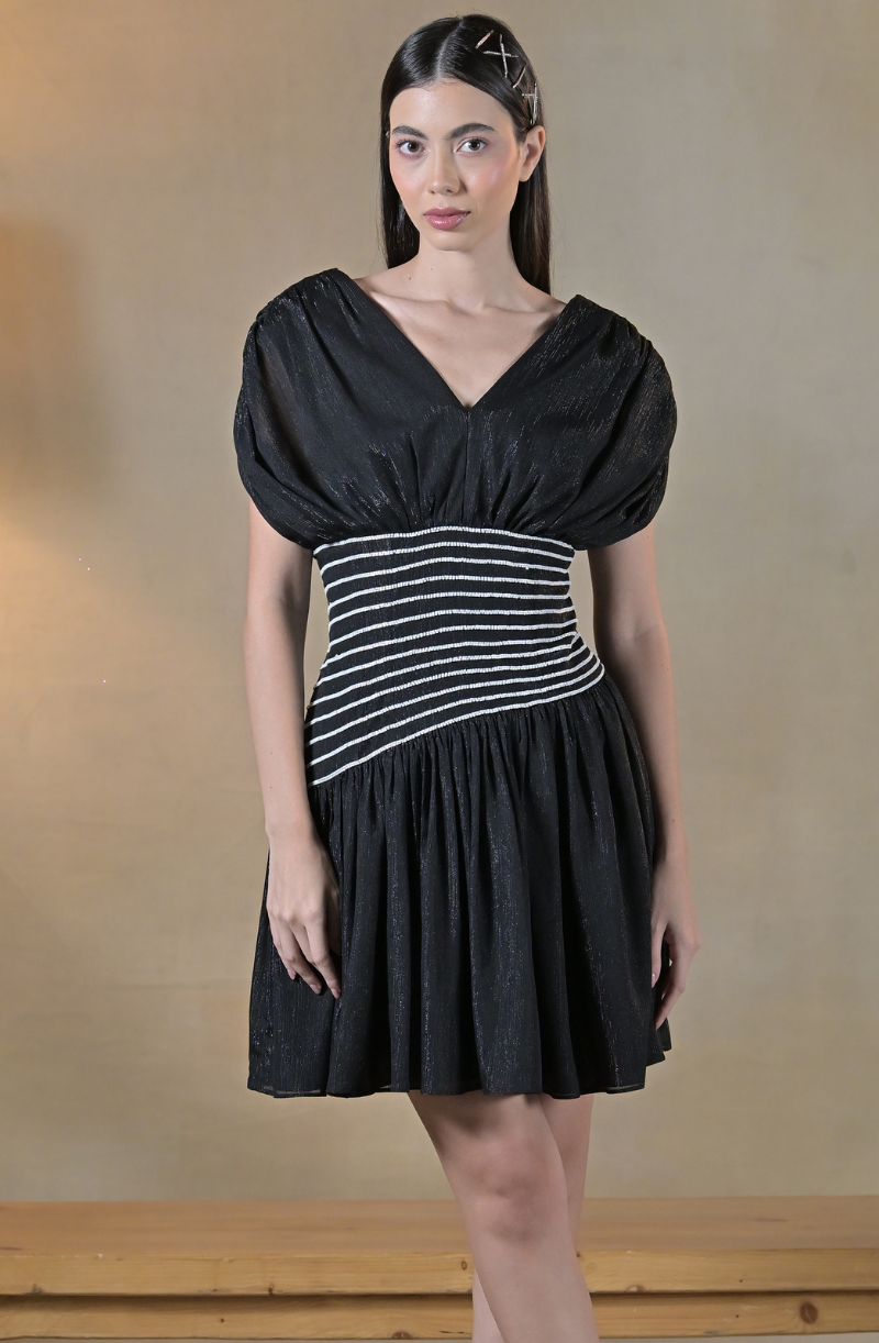 Black Shimmer Embroidered Dress