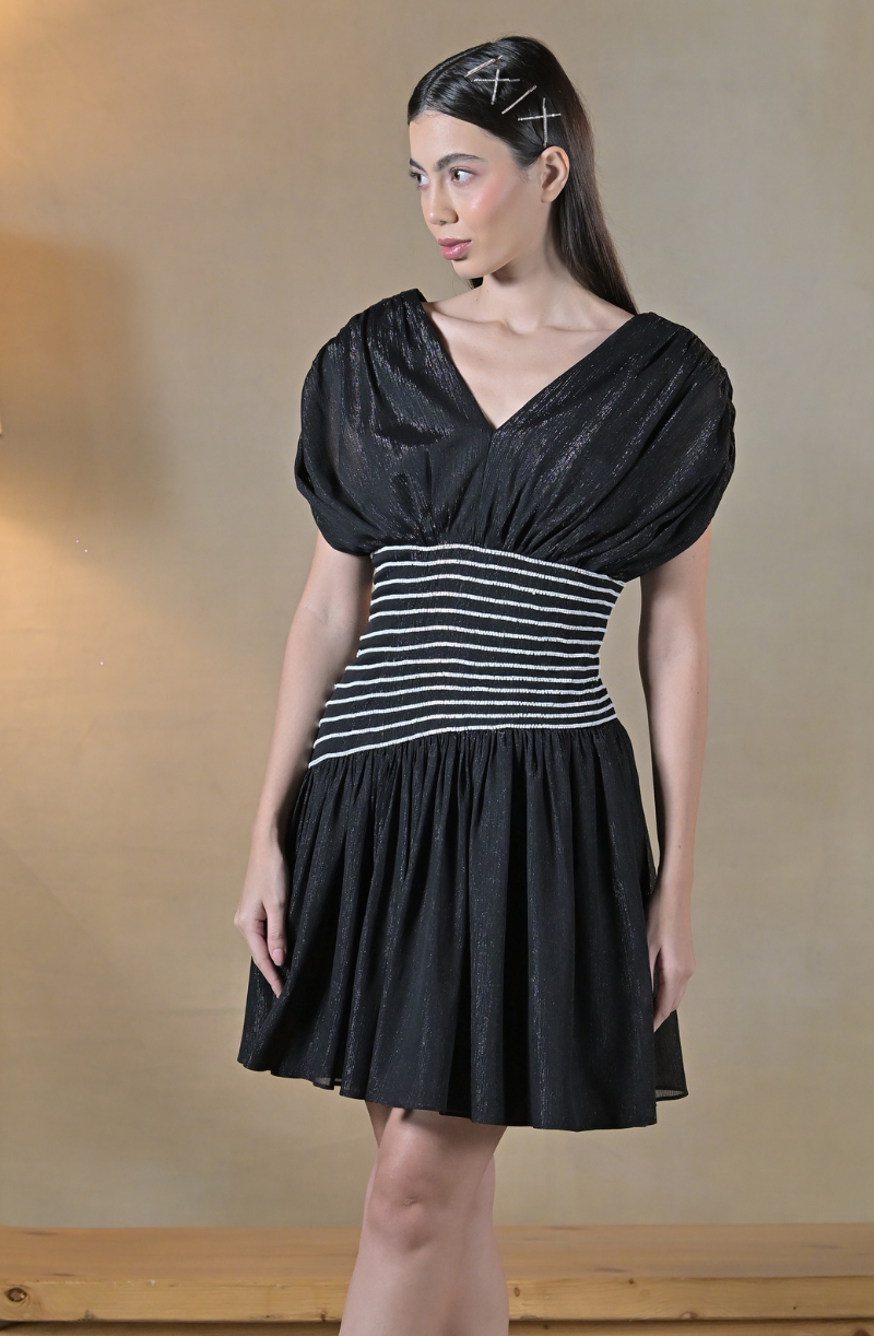 Black Shimmer Embroidered Dress