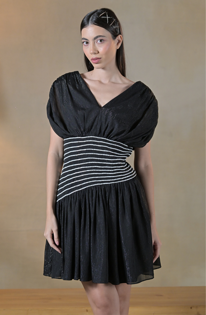 Black Shimmer Embroidered Dress