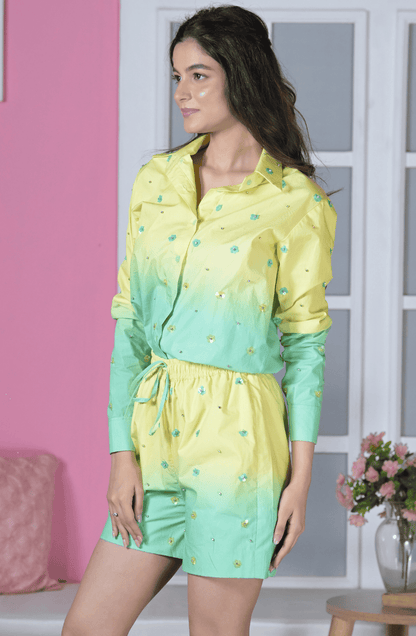 Ombré Embroidered Shorts Set