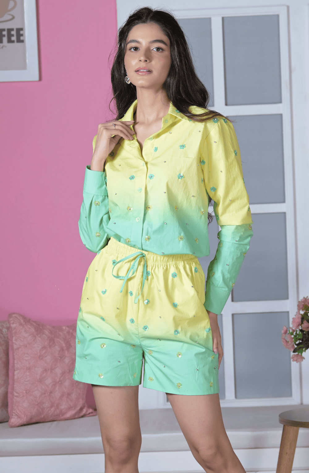 Ombré Embroidered Shorts Set