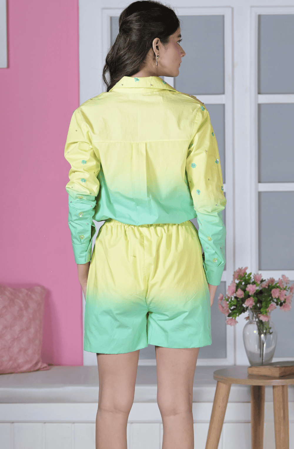 Ombré Embroidered Shorts Set