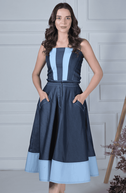 Dark Blue Denim Corset & Skirt Set