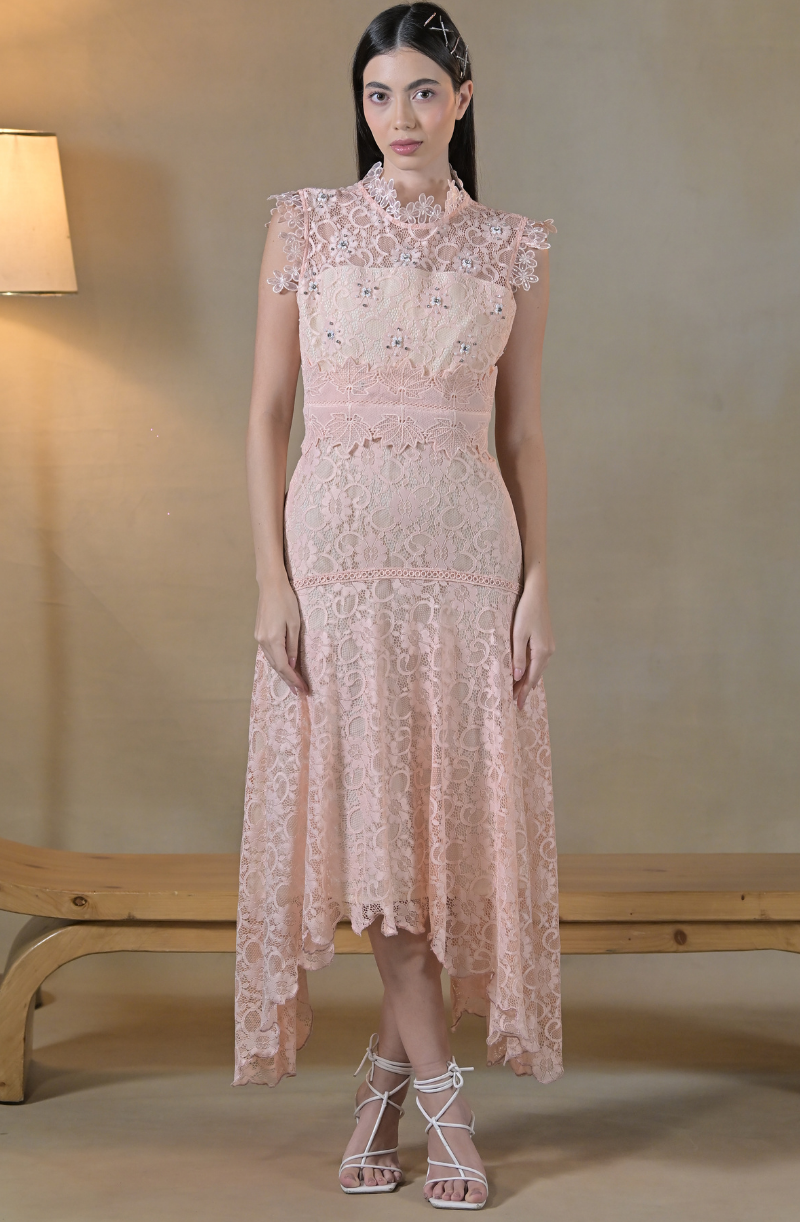 Peach Embroidered Asymmetrical Dress